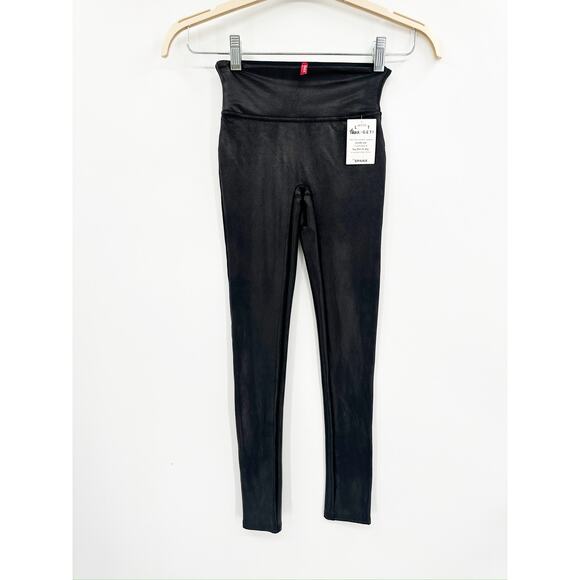 Spanx Black Faux Leather High Waist Leggings Size XS Petite NWT - Picture 3 of 5